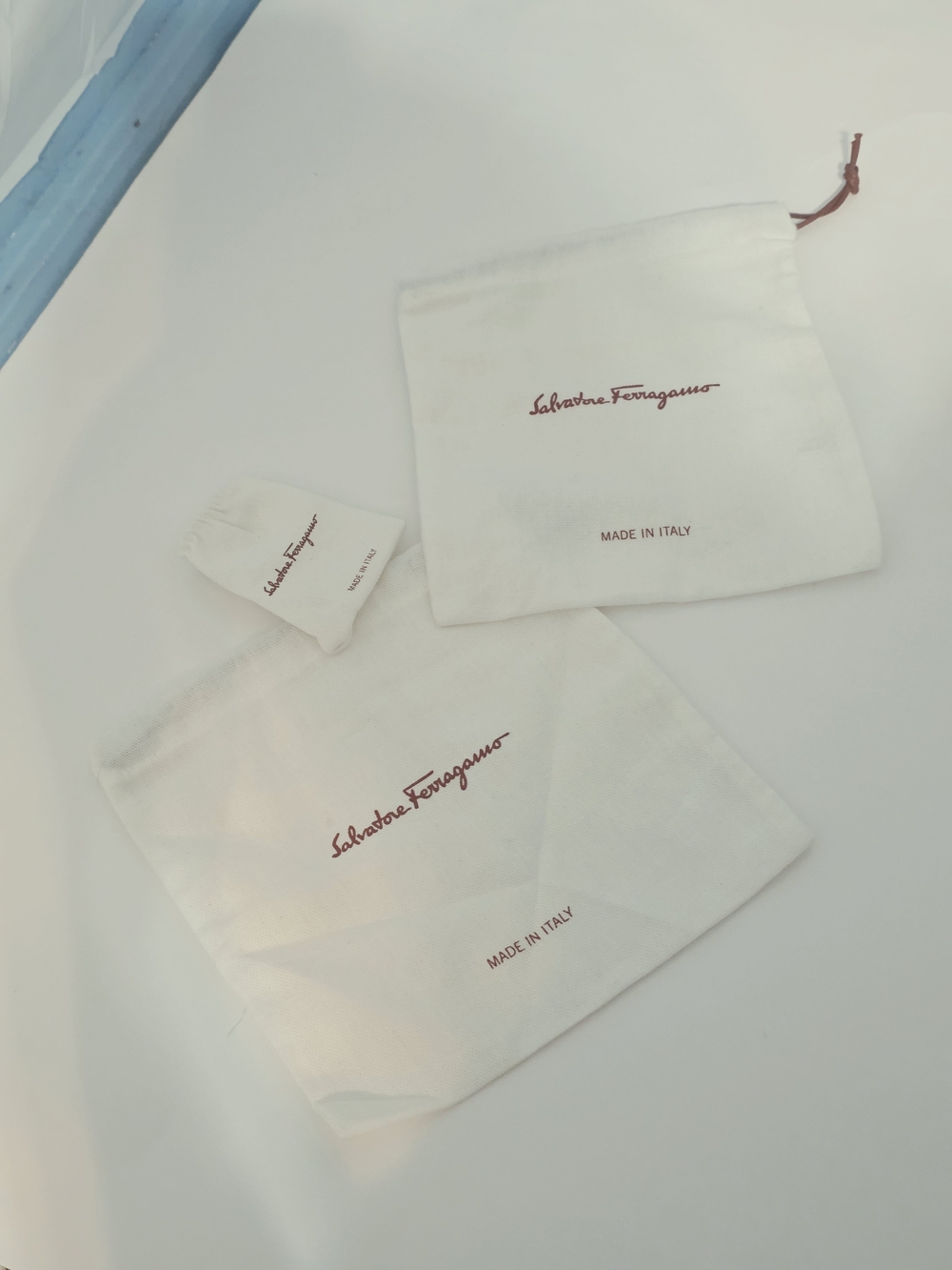 Salvatore Ferragamo White Dust Bag Trio with Red Logo